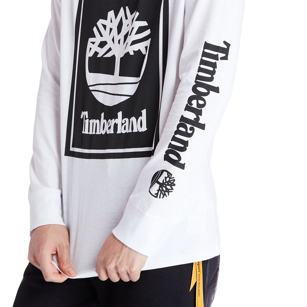 Camisetas Timberland Hombre Long-Sleeve Logo Negras/Blancas - Chile HPG-081796